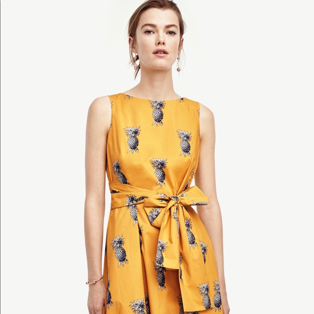 EUC Ann Taylor Yellow Belted Pineapple Dress